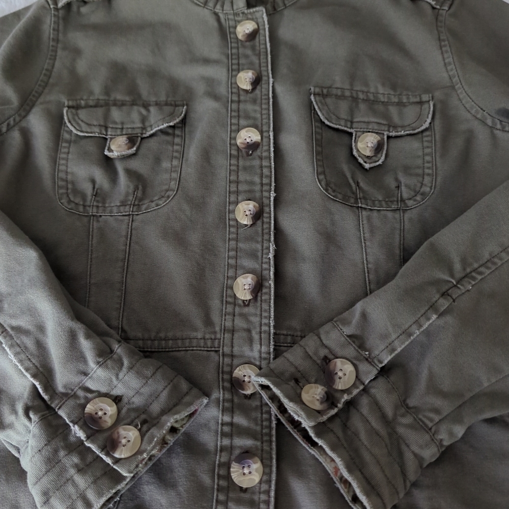 Vintage Jordache Distressed Army Green Button up Utility Moto Jacket Large - Picture 5 of 7